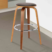 Harbor 30" Bar Height Backless Swivel Brown Faux Leather and Walnut Wood Mid-Century Modern Bar Stool - Furniture City (CA)l