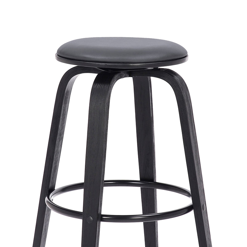 Harbor 26" Counter Height Backless Swivel Gray Faux Leather and Black Wood Mid-Century Modern Bar Stool - Furniture City (CA)l