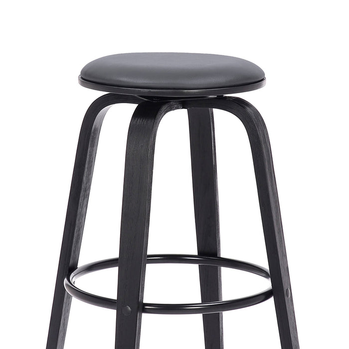 Harbor 30" Bar Height Backless Swivel Gray Faux Leather and Black Wood Mid-Century Modern Bar Stool