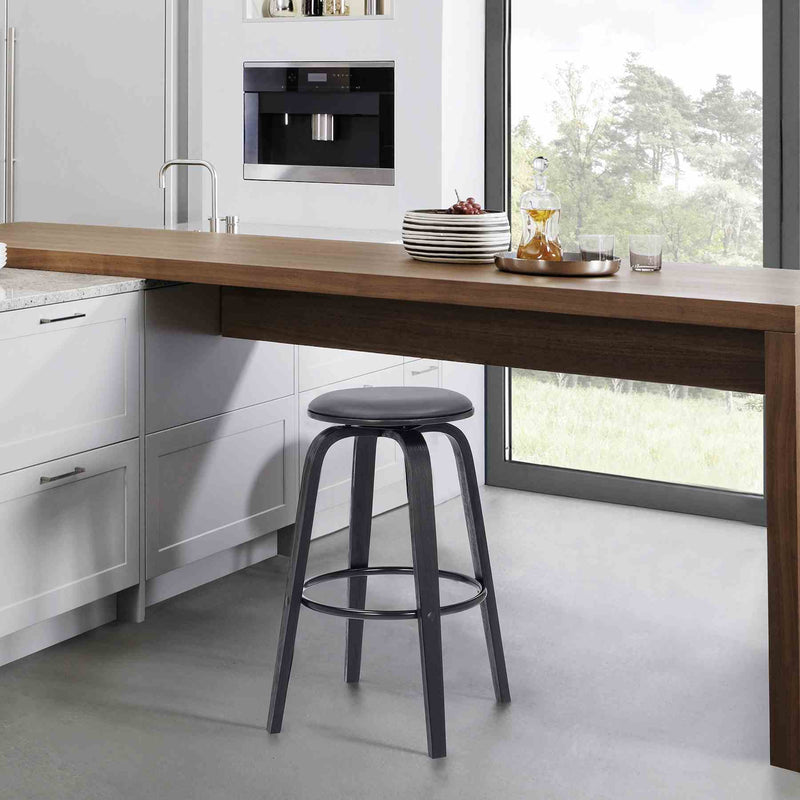 Harbor 30" Bar Height Backless Swivel Gray Faux Leather and Black Wood Mid-Century Modern Bar Stool - Furniture City (CA)l