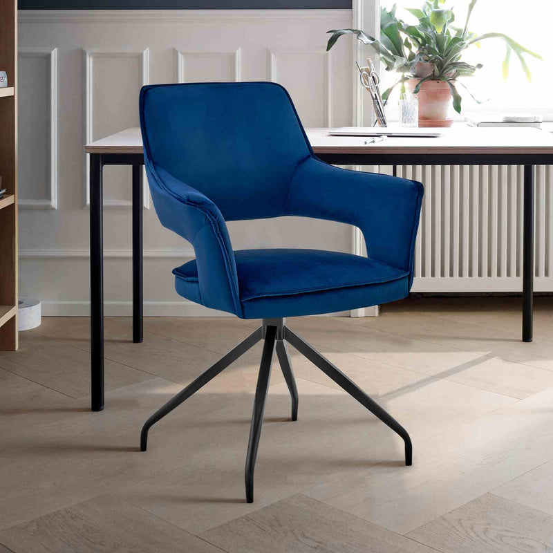 Hadley Dining Room Accent Chair in Blue Velvet with Black Finish - Furniture City (CA)l