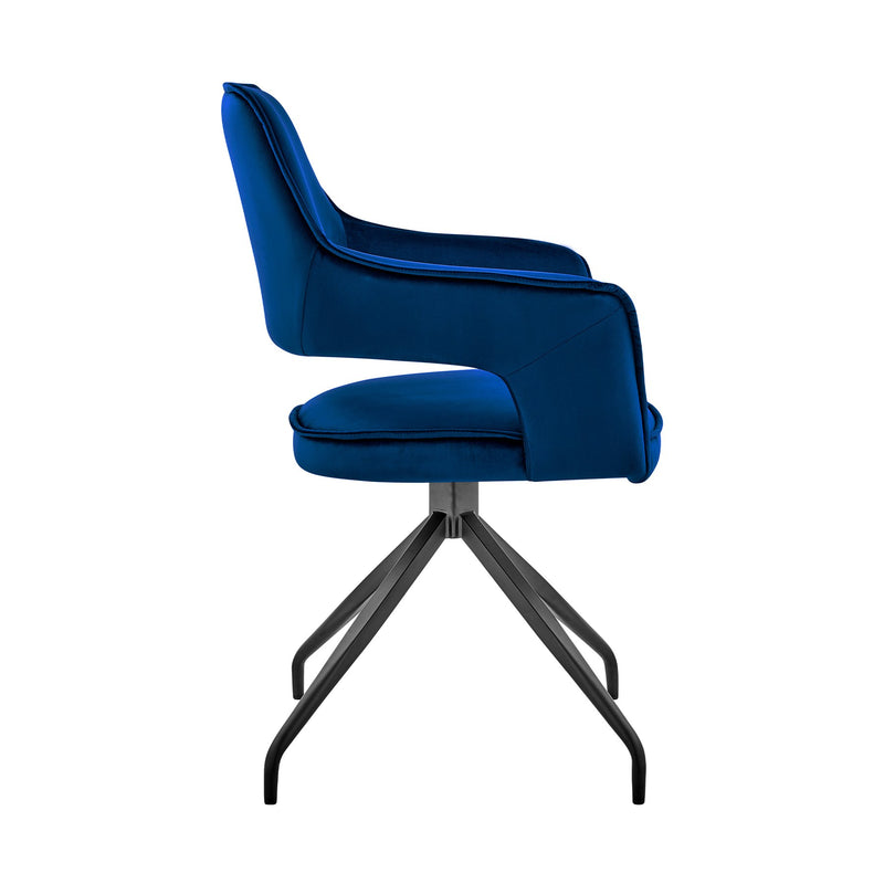 Hadley Dining Room Accent Chair in Blue Velvet with Black Finish - Furniture City (CA)l