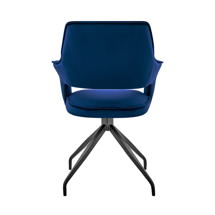 Hadley Dining Room Accent Chair in Blue Velvet with Black Finish