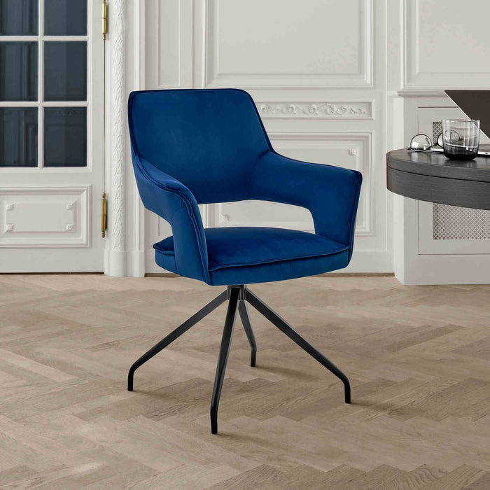Hadley Dining Room Accent Chair in Blue Velvet with Black Finish