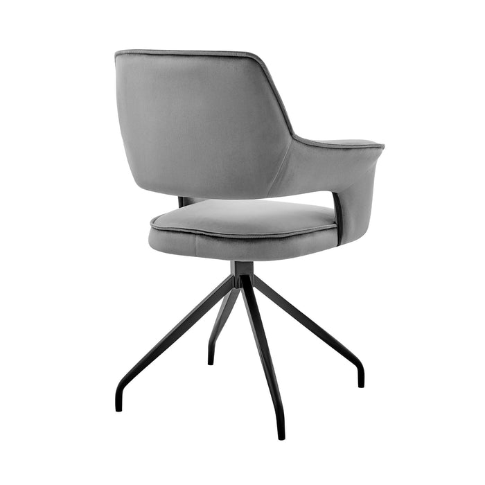 Hadley Dining Room Accent Chair in Gray Velvet with Black Finish
