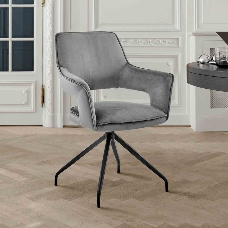 Hadley Dining Room Accent Chair in Gray Velvet with Black Finish - Furniture City (CA)l