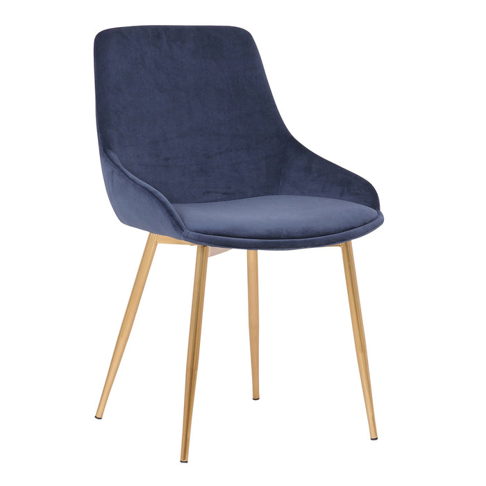 Heidi Blue Velvet Dining Accent Chair with Gold Metal Legs