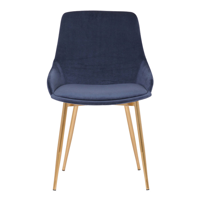 Heidi Blue Velvet Dining Accent Chair with Gold Metal Legs