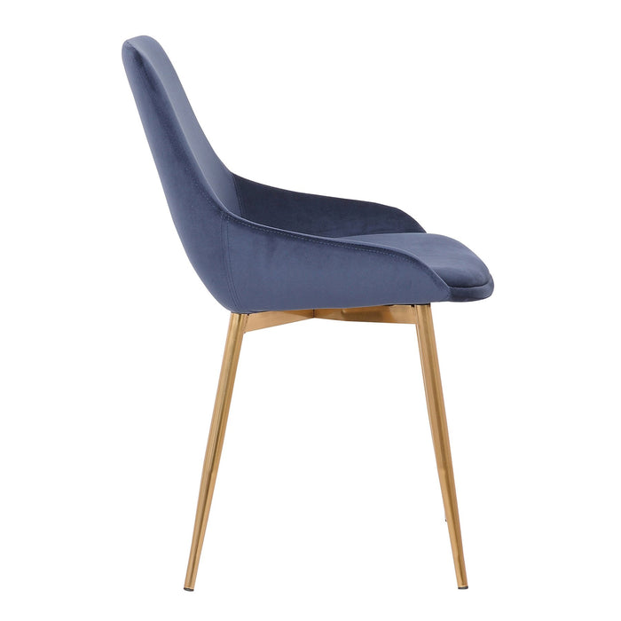 Heidi Blue Velvet Dining Accent Chair with Gold Metal Legs