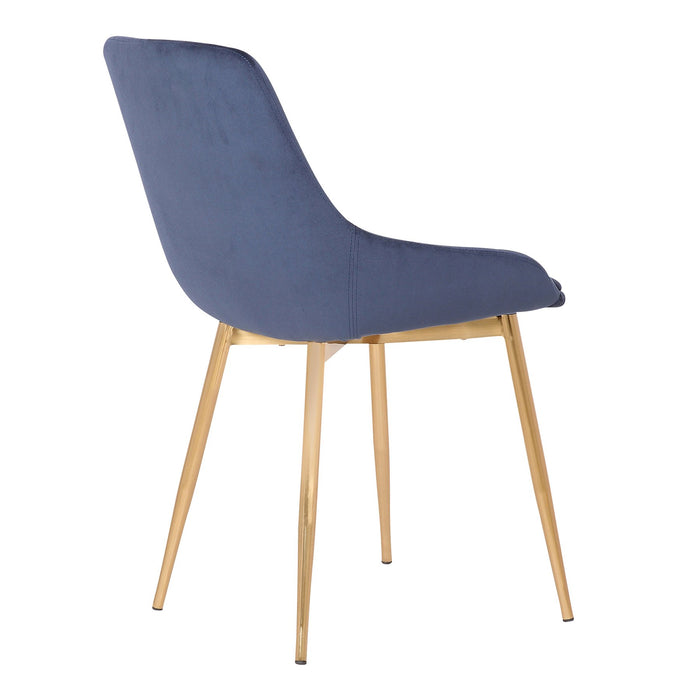 Heidi Blue Velvet Dining Accent Chair with Gold Metal Legs