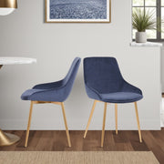 Heidi Blue Velvet Dining Accent Chair with Gold Metal Legs - Furniture City (CA)l