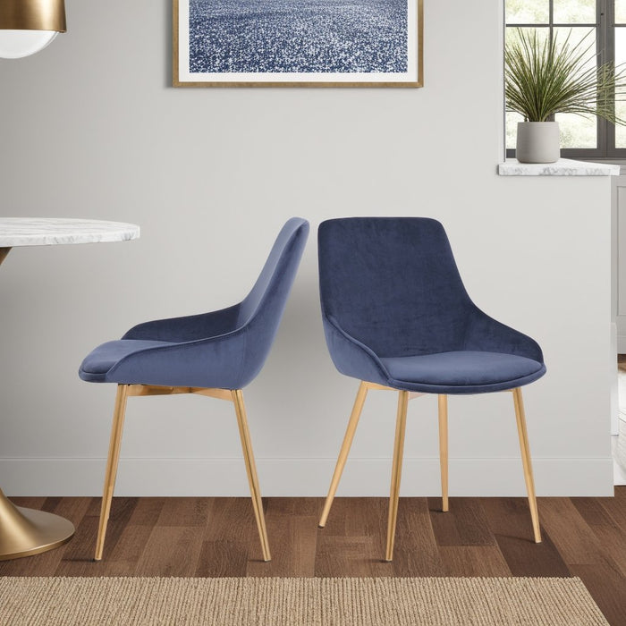Heidi Blue Velvet Dining Accent Chair with Gold Metal Legs