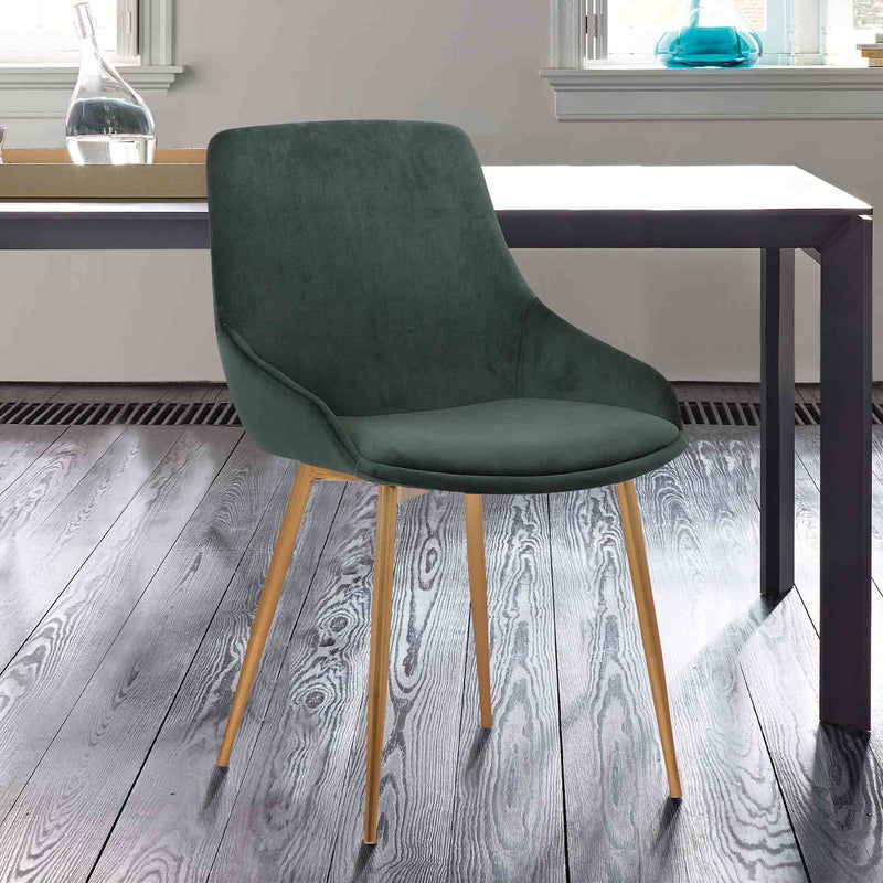 Heidi Green Velvet Dining Accent Chair with Gold Metal Legs - Furniture City (CA)l