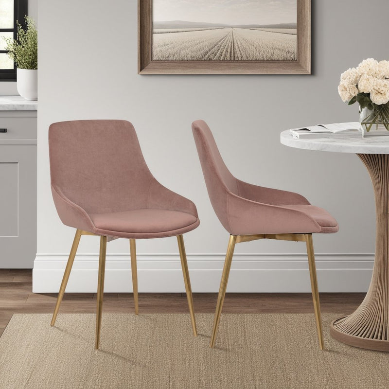Heidi Blush Velvet Dining Accent Chair with Gold Metal Legs - Furniture City (CA)l