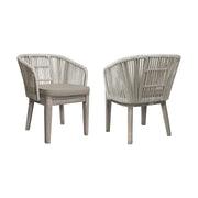 Haiti Patio Outdoor Dining Chairs with Arms in Gray Acacia Wood and Rope - Set of 2 - Furniture City (CA)l