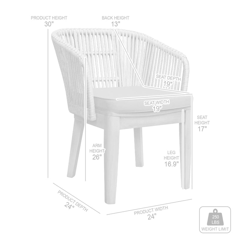 Haiti Patio Outdoor Dining Chairs with Arms in Gray Acacia Wood and Rope - Set of 2 - Furniture City (CA)l
