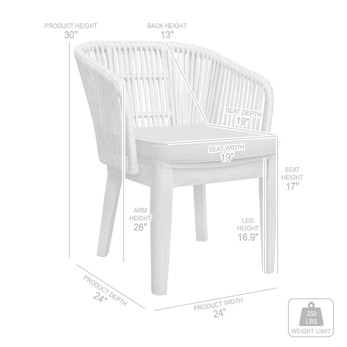 Haiti Patio Outdoor Dining Chairs with Arms in Gray Acacia Wood and Rope - Set of 2