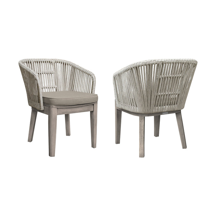 Haiti Patio Outdoor Dining Chairs with Arms in Gray Acacia Wood and Rope - Set of 2