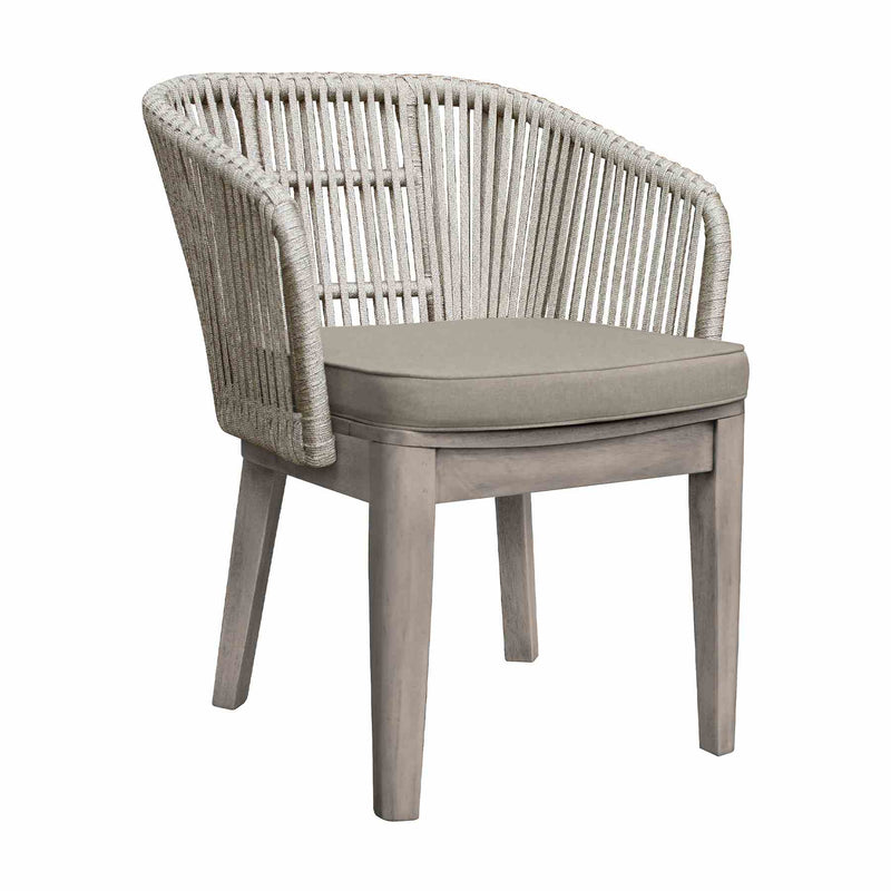 Haiti Patio Outdoor Dining Chairs with Arms in Gray Acacia Wood and Rope - Set of 2 - Furniture City (CA)l