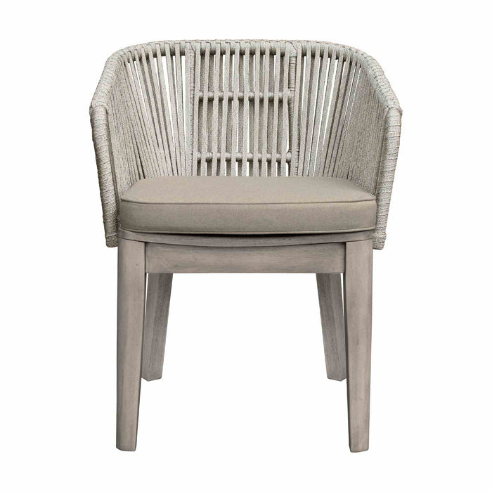 Haiti Patio Outdoor Dining Chairs with Arms in Gray Acacia Wood and Rope - Set of 2