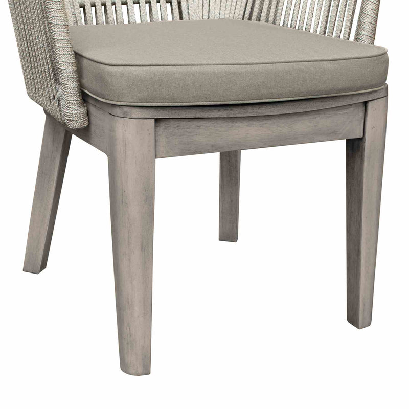 Haiti Patio Outdoor Dining Chairs with Arms in Gray Acacia Wood and Rope - Set of 2 - Furniture City (CA)l