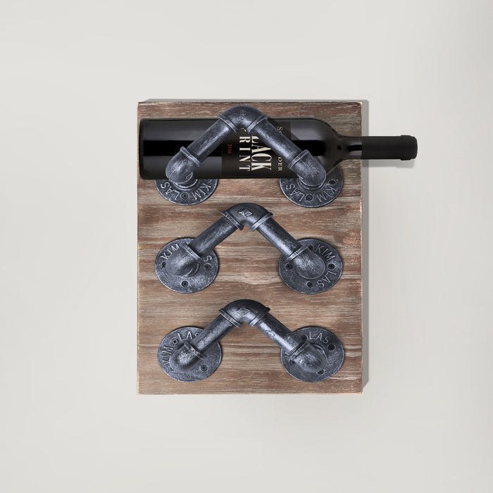 Hawk Industrial Wine Rack in Industrial Gray and Pine Wood
