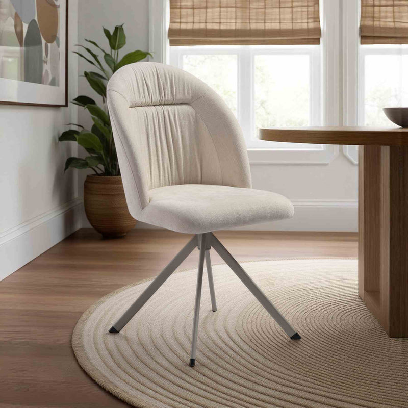 Hallie Contemporary Swivel Curved Back Cream Upholstered Dining Chair - Set of 2 - Furniture City (CA)l