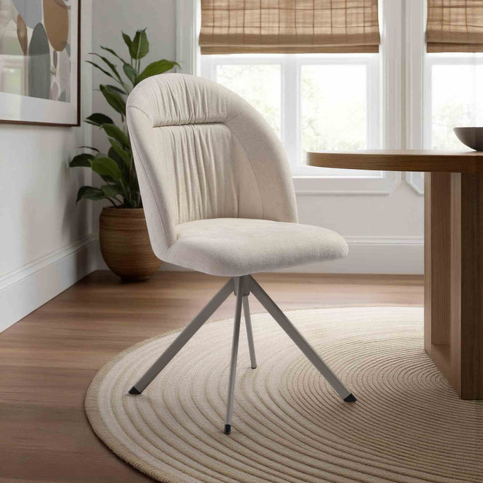 Hallie Contemporary Swivel Curved Back Cream Upholstered Dining Chair - Set of 2