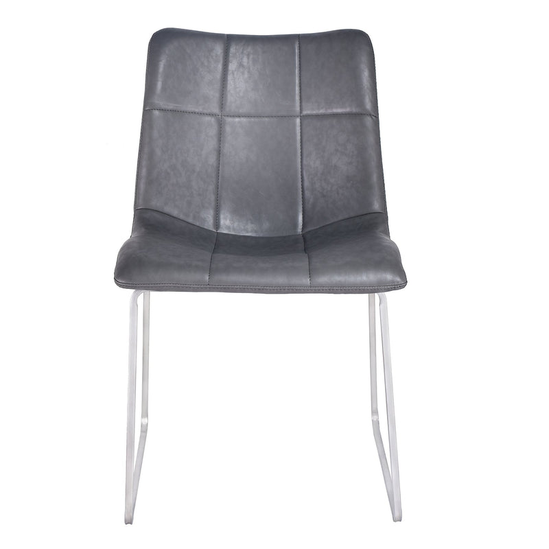 Hamilton Contemporary Dining Chair in Brushed Stainless Steel with Vintage Gray Faux Leather - Set of 2 - Furniture City (CA)l