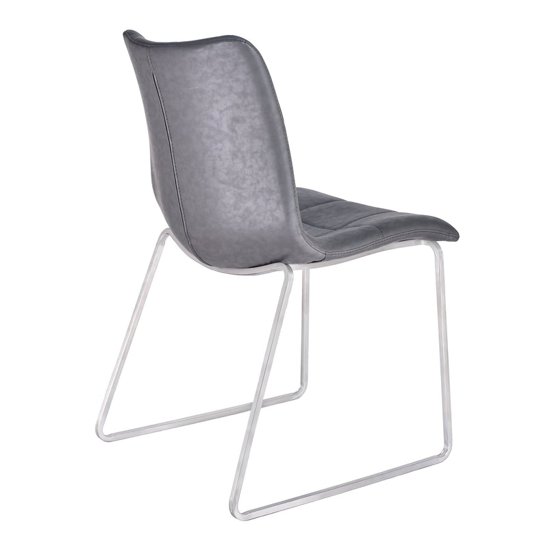 Hamilton Contemporary Dining Chair in Brushed Stainless Steel with Vintage Gray Faux Leather - Set of 2 - Furniture City (CA)l