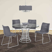 Hamilton Contemporary Dining Chair in Brushed Stainless Steel with Vintage Gray Faux Leather - Set of 2 - Furniture City (CA)l