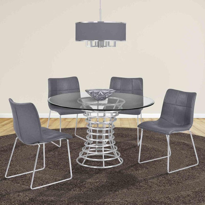 Hamilton Contemporary Dining Chair in Brushed Stainless Steel with Vintage Gray Faux Leather - Set of 2 - Furniture City (CA)l