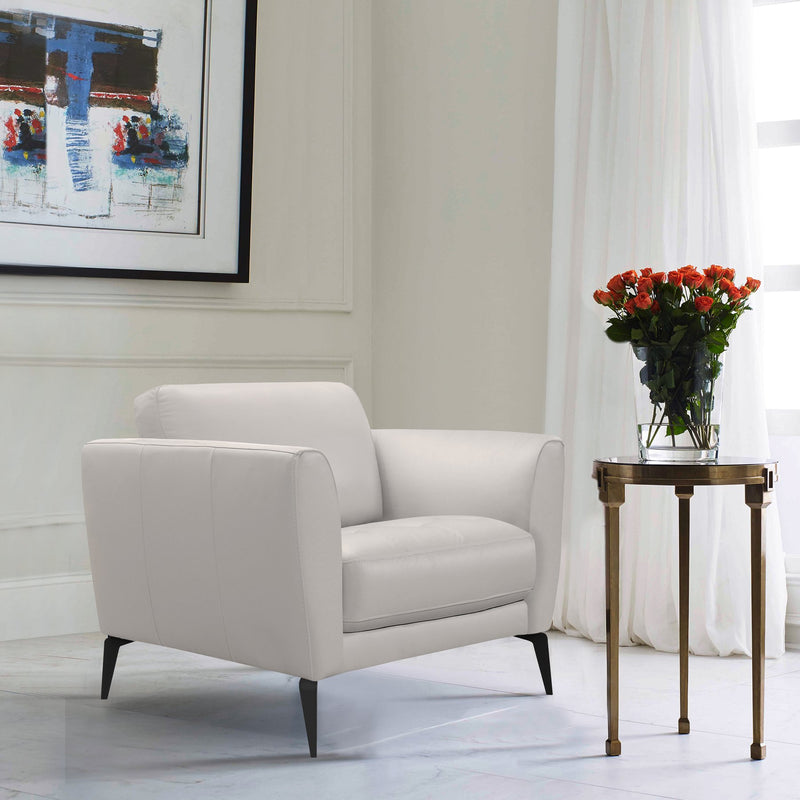 Hope Contemporary Chair in Genuine Dove Gray Leather with Black Metal Legs - Furniture City (CA)l