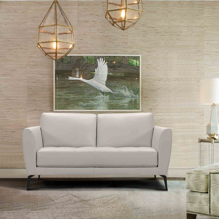 Hope Contemporary Loveseat in Genuine Dove Gray Leather with Black Metal Legs