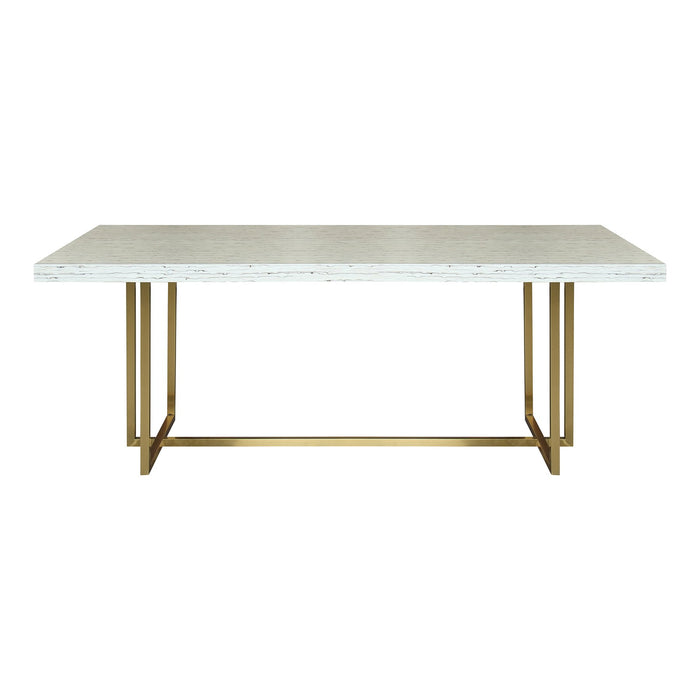 Harmony Contemporary Dining Table in Brushed Gold Finish and Ash Veneer Top