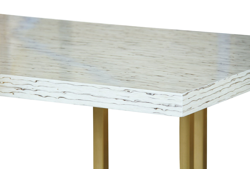 Harmony Contemporary Dining Table in Brushed Gold Finish and Ash Veneer Top