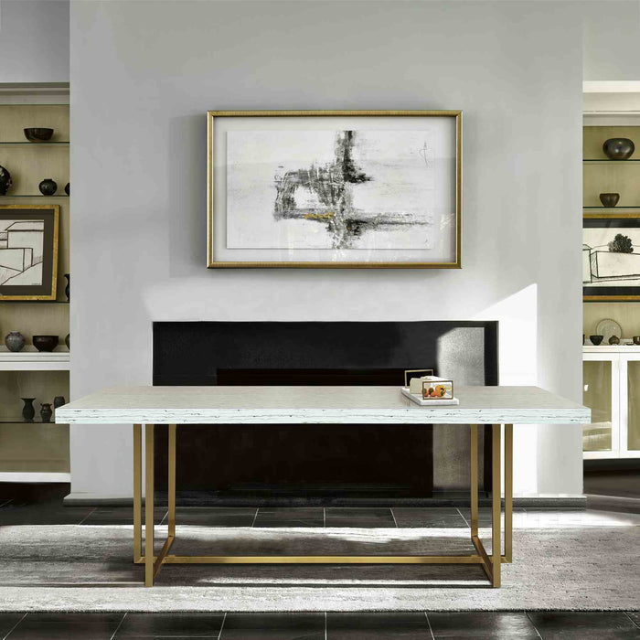 Harmony Contemporary Dining Table in Brushed Gold Finish and Ash Veneer Top