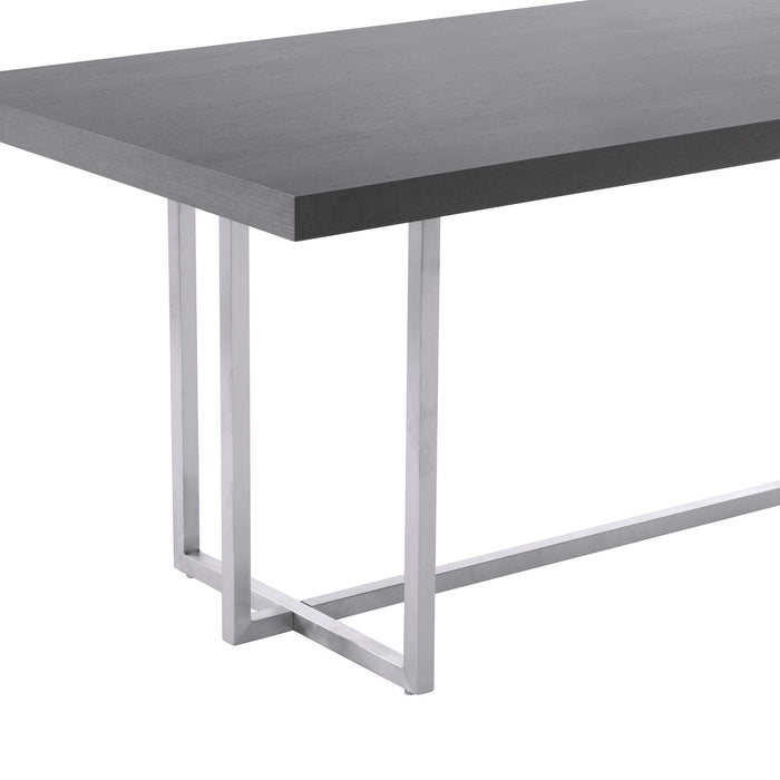 Harmony Contemporary Dining Table in Silver Finish and Gray Veneer Top