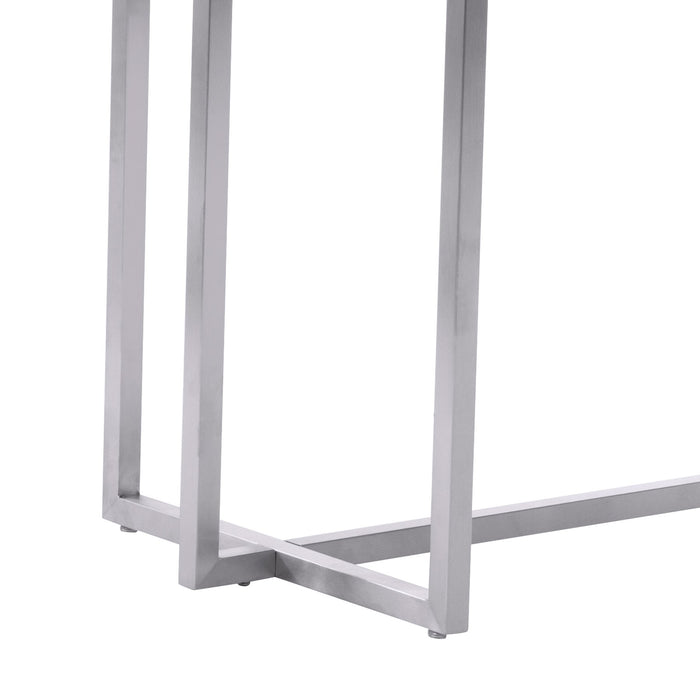 Harmony Contemporary Dining Table in Silver Finish and Gray Veneer Top