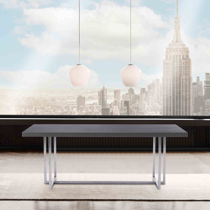 Harmony Contemporary Dining Table in Silver Finish and Gray Veneer Top