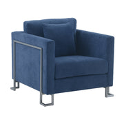 Heritage Blue Fabric Upholstered Accent Chair with Brushed Stainless Steel Legs - Furniture City (CA)l