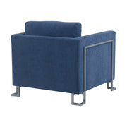 Heritage Blue Fabric Upholstered Accent Chair with Brushed Stainless Steel Legs - Furniture City (CA)l