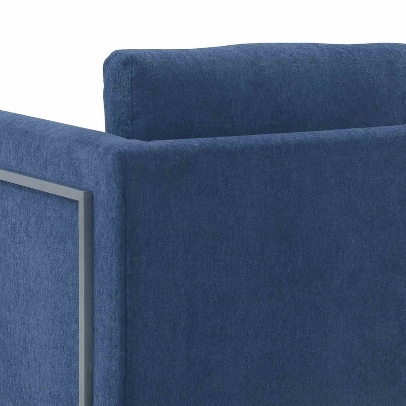 Heritage Blue Fabric Upholstered Accent Chair with Brushed Stainless Steel Legs - Furniture City (CA)l