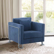 Heritage Blue Fabric Upholstered Accent Chair with Brushed Stainless Steel Legs - Furniture City (CA)l