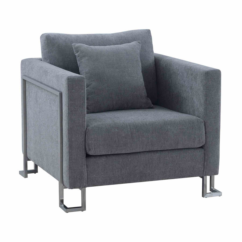 Heritage Gray Fabric Upholstered Accent Chair with Brushed Stainless Steel Legs - Furniture City (CA)l