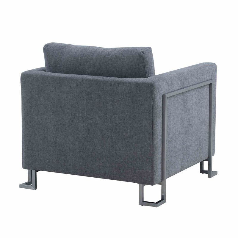 Heritage Gray Fabric Upholstered Accent Chair with Brushed Stainless Steel Legs - Furniture City (CA)l