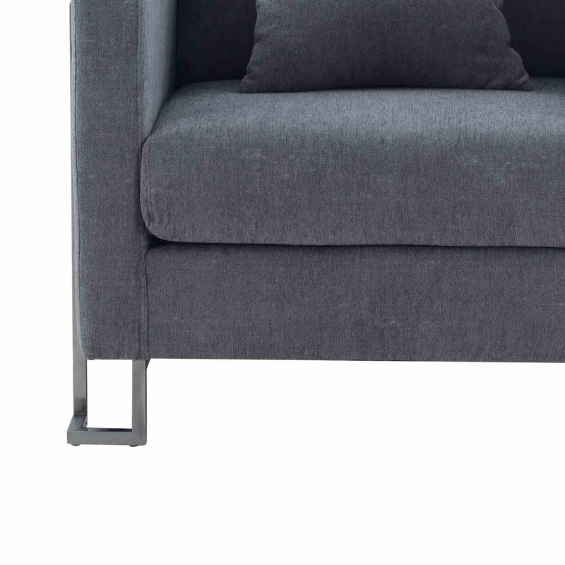 Heritage Gray Fabric Upholstered Accent Chair with Brushed Stainless Steel Legs - Furniture City (CA)l