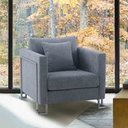 Heritage Gray Fabric Upholstered Accent Chair with Brushed Stainless Steel Legs - Furniture City (CA)l