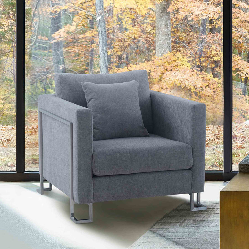 Heritage Gray Fabric Upholstered Accent Chair with Brushed Stainless Steel Legs - Furniture City (CA)l
