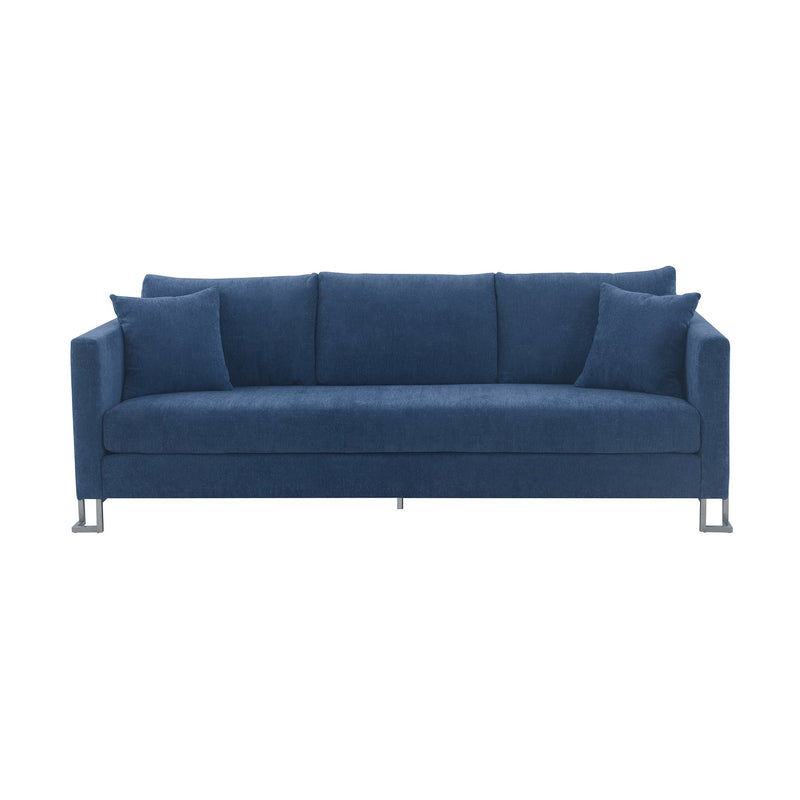 Heritage Blue Fabric Upholstered Sofa with Brushed Stainless Steel Legs - Furniture City (CA)l